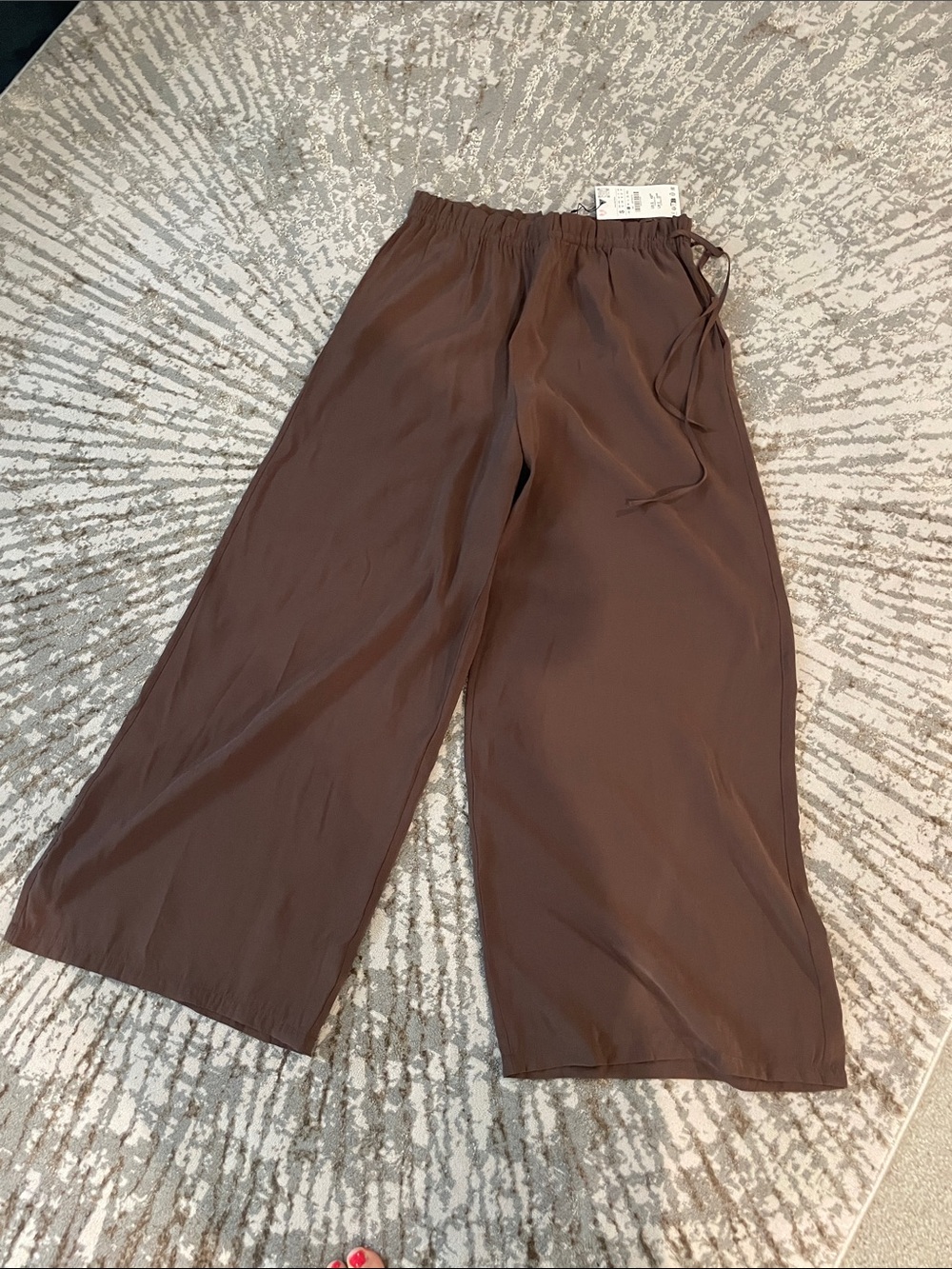 ZARA Wide Leg Drawstring Pants - Brown